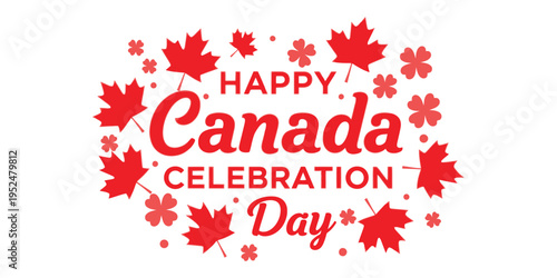 Happy canada day celebration with maple leaves and flowers