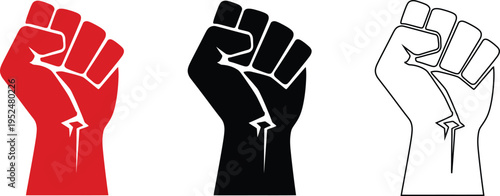 Three fists raised in unity and solidarity