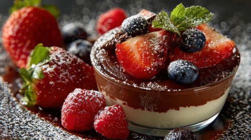 Decadent Dessert Bowl With Fresh Berries and Mint