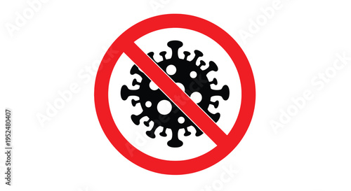 No coronavirus A red prohibition sign with a virus illustration