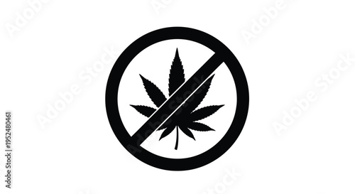Prohibition symbol featuring a cannabis leaf with a diagonal bar
