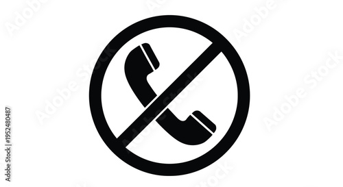 Prohibition sign depicting a crossed out telephone handset in black