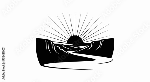 Sunrise over a winding river in a canyon