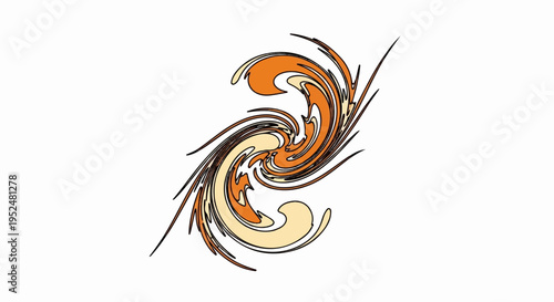 Stylized swirls of orange, cream, and brown, with black outlines