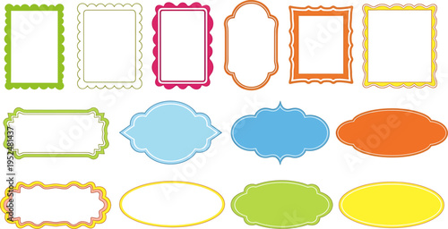 Vibrant Collection of Colorful Decorative Frames and Labels Vector Set on White Background