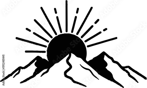 Sun rising over jagged mountains, symbolizing new beginnings and hope