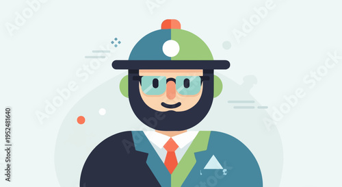 Stylized portrait of a man wearing a hat, glasses, and a suit