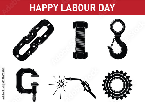 Labour day celebration with industrial tools and gears