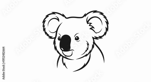 Stylized illustration of a koala's head and upper body in black and white