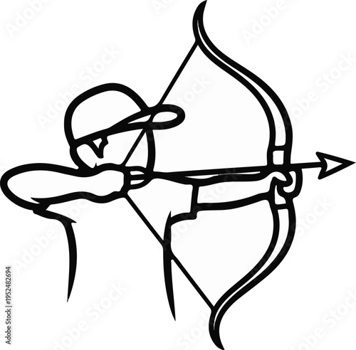 Stylized drawing of a person aiming a bow and arrow