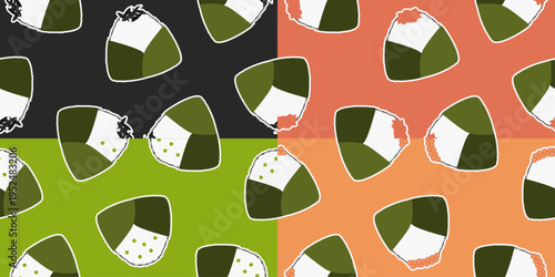 onigiri seamless pattern illustration. onigiri seamless pattern background design bundle. various onigiri seamless pattern background
