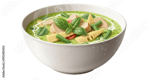 Thai green curry with chicken  bamboo shoots  and basil