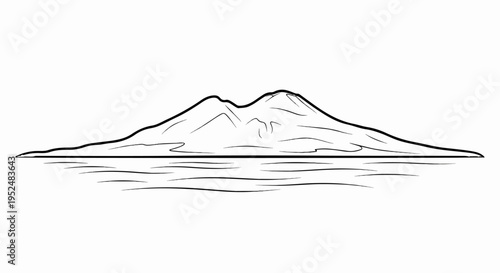 Stylized outline of a mountain range reflected in rippling water