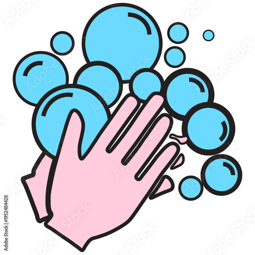 Hand washing hygiene icon, illustration of washing hands with soap, clean hands, safety symbol, health awareness, graphic.ai