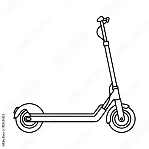 Kick scooter icon in hin line, in side view