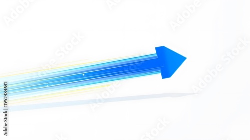A dynamic blue 3D arrow soaring upward against a clean white background, leaving a vibrant trail of light to represent incredible speed and digital progress.