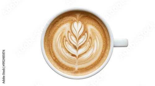 Bild auf Leinwand Overhead view of a perfectly crafted latte art in a white mug, showcasing intric