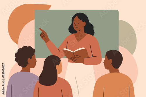 A lady teacher teaching her students