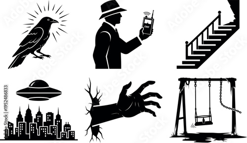 Mysterious and eerie illustration collection featuring occult and supernatural themes