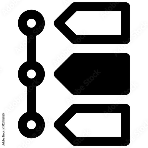 Vertical timeline. Outlined stroke vector icon with black-filled details.