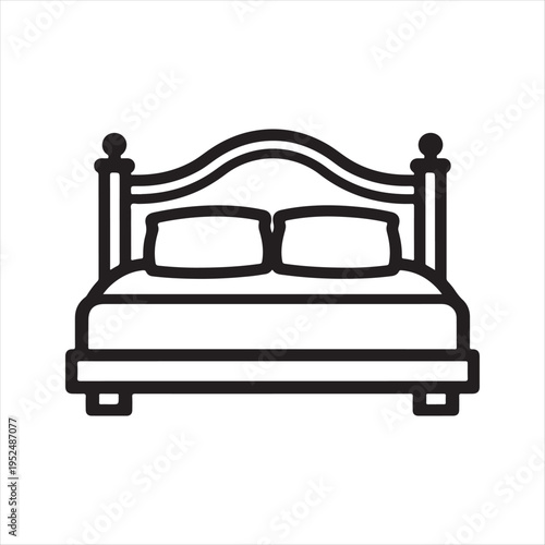 Bed Outline Icon Simple Bedroom Furniture Illustration On White Background 