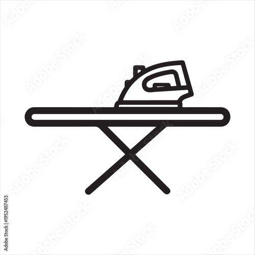 Ironing Board with Iron Line Icon Household Appliance Laundry Concept On White Background 