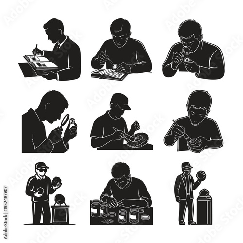 Collection of hobbyist and collector people silhouette set bundle kit
