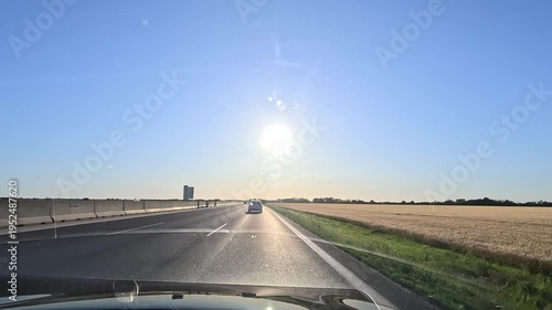 Driving on Highway D1 in Slovakia Low Sun Glare Road View