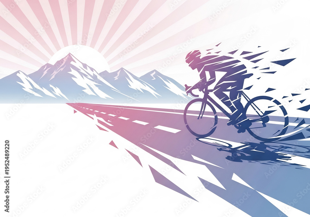 Fototapeta premium 自転車ロードレース 山道 疾走感のあるイラスト