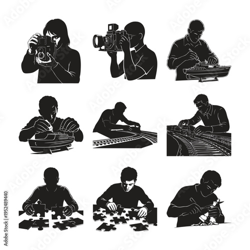 Creative hobbies and scale model building silhouette set bundle pack