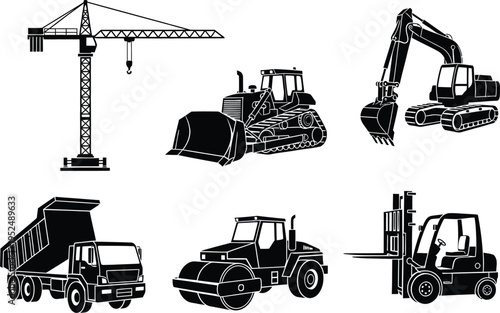 Heavy construction equipment illustrations