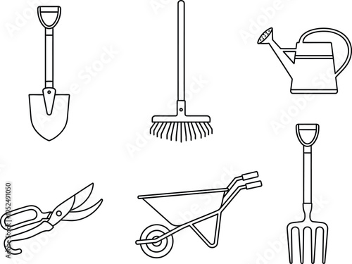 Gardening tools and equipment illustrations