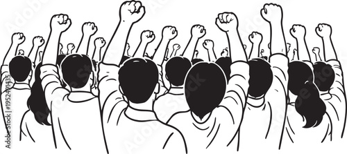 People with fists raised in solidarity and protest