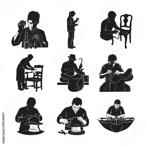 Silhouette craftsmen professions bundle vector illustration set