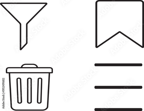 Minimalist UI Interface Icons - Filter, Bookmark, and Trash Set