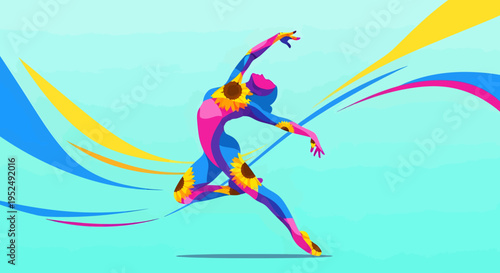 Dynamic Dancer in Vibrant Colors Expressing Movement and Grace.