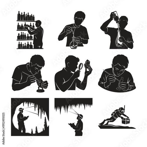 Vintage silhouette professions set bundle vector illustration