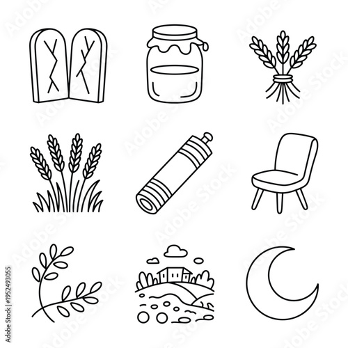 Set of religious symbols and objects for jewish holiday shavuot symbols