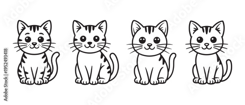 Cute Cartoon Tabby Kittens Sitting with Friendly Smiles, Isolated on White Vector Illustration.