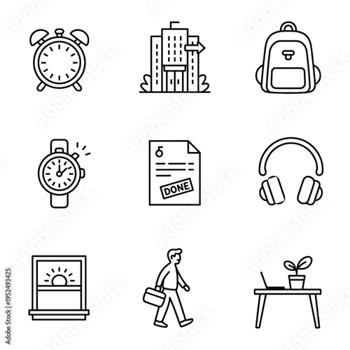 Daily routine and work icons for business and personal life