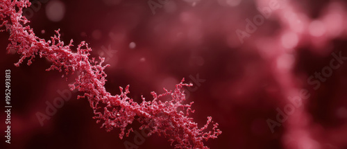 Abstract fascinating microscopic red biological structure floating in dark background macro view showing organic texture and deep depth of field creating mysterious scientific visual illustration