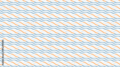 Seamless pattern with alternating light blue and peach wavy lines on a white background, creating a gentle and rhythmic design.
