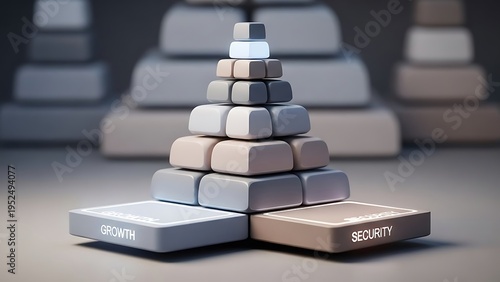 Conceptual structure symbolizing the essential balance between organizational growth and financial security represented by stacked blocks