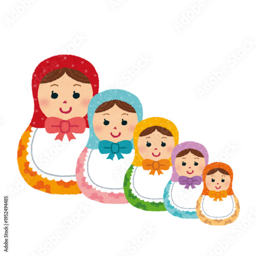 Watercolor illustration of matryoshka dolls with vibrant hand-painted style, perfect for cultural, decorative, and artistic designs