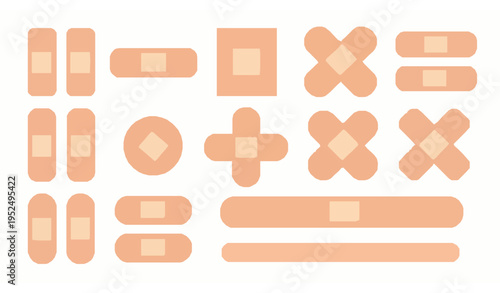 Band aid collection vector set with different adhesive bandage shapes isolated on white background