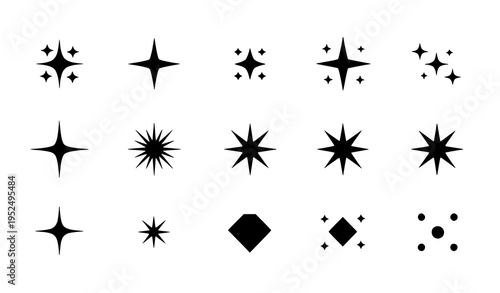 Sparkle shapes vector collection with starburst glitter elements isolated on white background