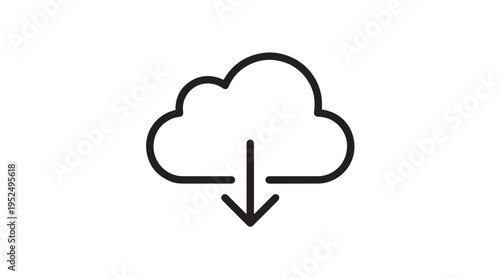 Cloud Download Icon Vector Illustration: Simple Black Outline Graphic for Data Storage, Digital Transfer, and Online File Management