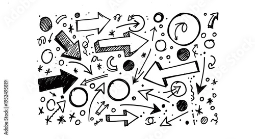 Black and white doodle shapes.