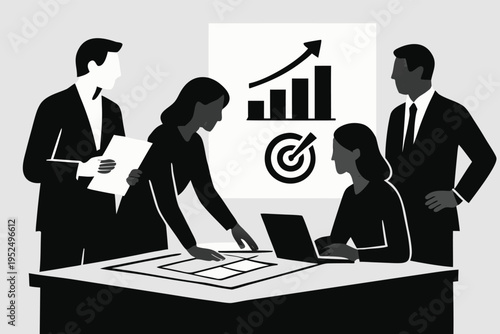 Silhouette Business Meeting in Modern Office