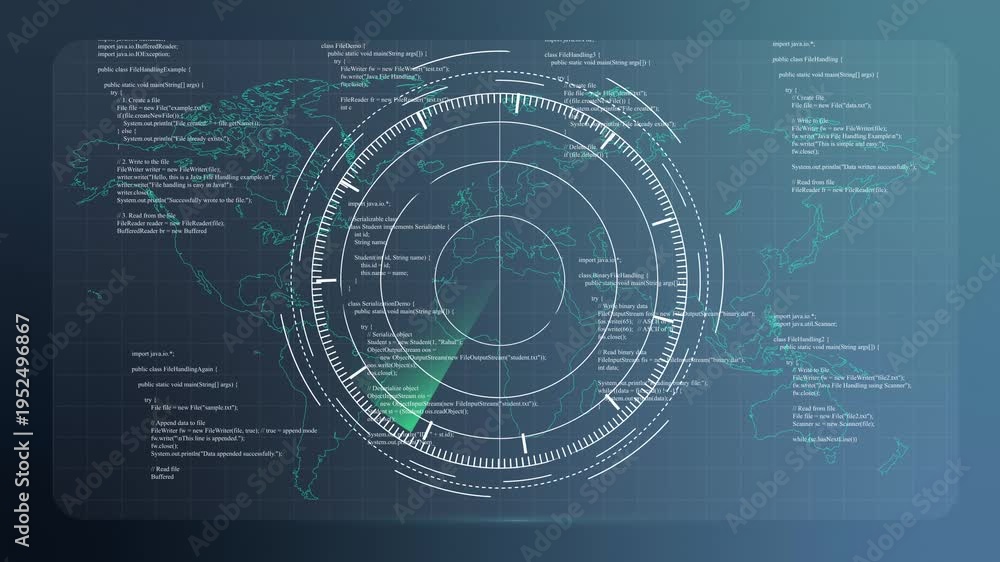 Futuristic Cyber Security Radar Interface with World Map and Data ...